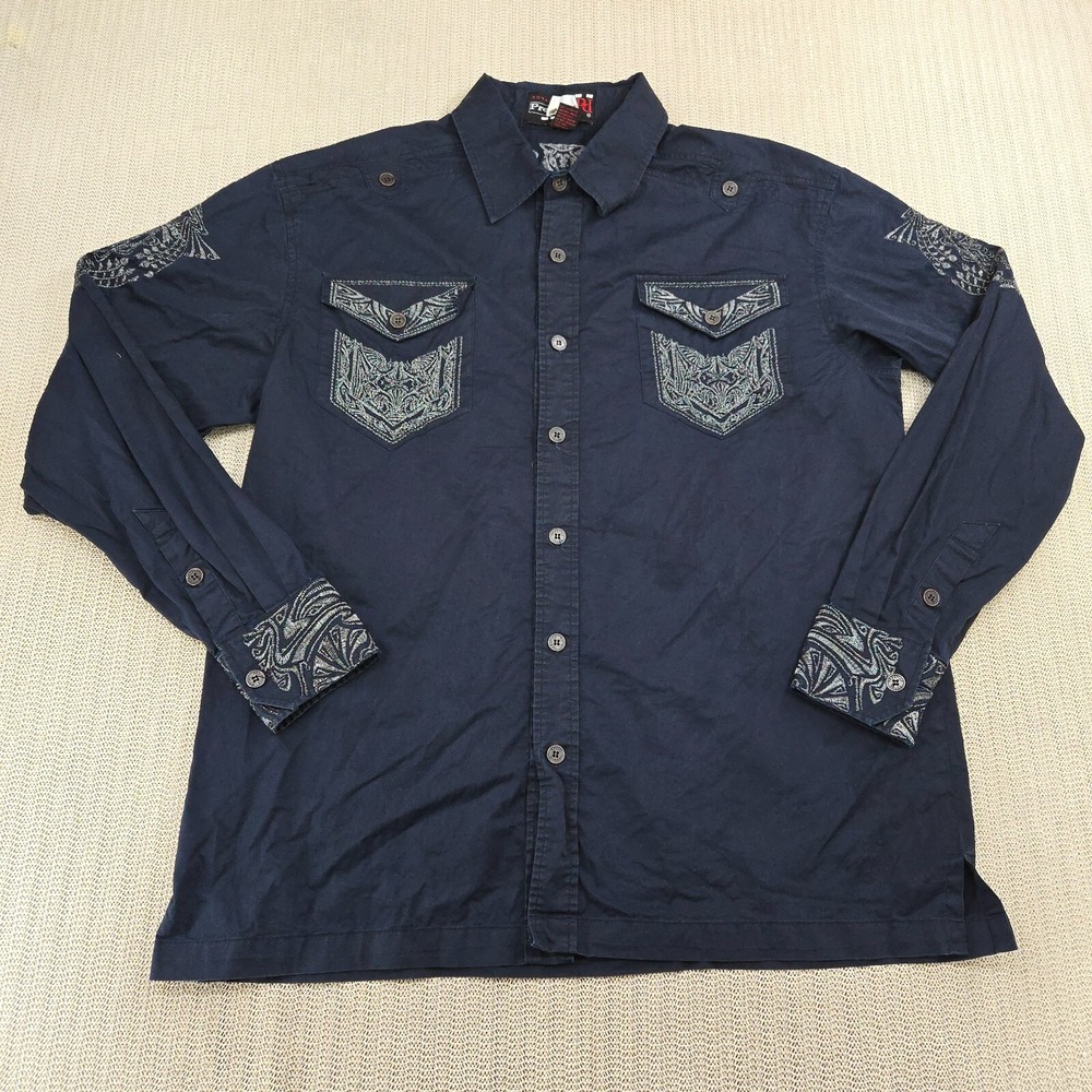Royal Prestige Shirt Mens Extra Large Blue Embroiderd Button Up Down Gargoyle